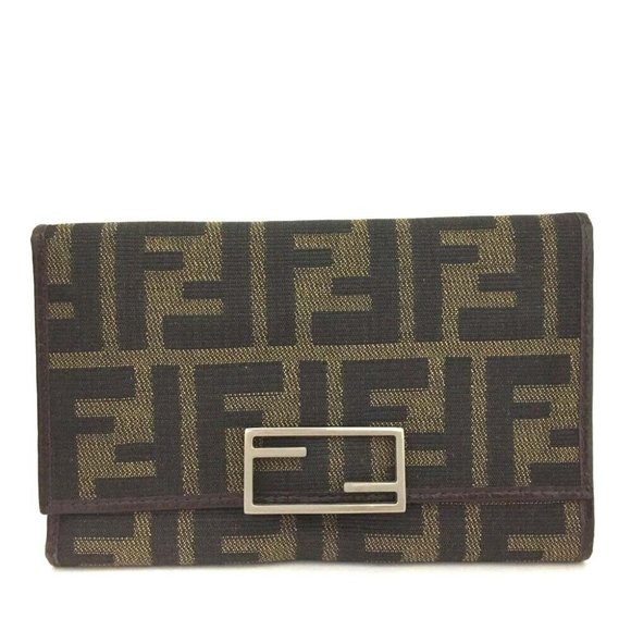 00753132# Fendi Wallet Long Zucca Canvas Leather Trifold - Picture 1 of 9